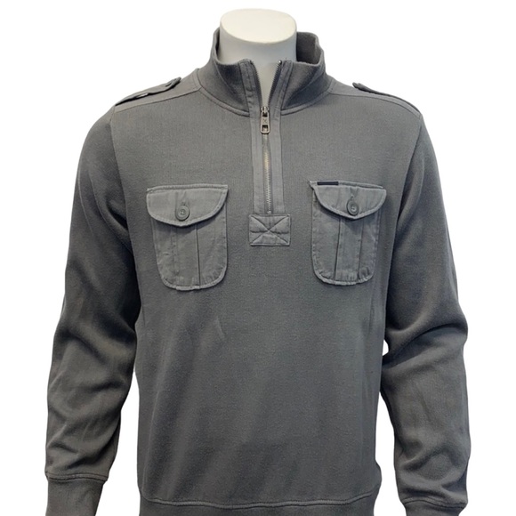 Marc Ecko Cut & Sew 1/4 Zip Long Sleeve Men’s Gray Mock Neck Sweater Size Medium - Picture 2 of 8